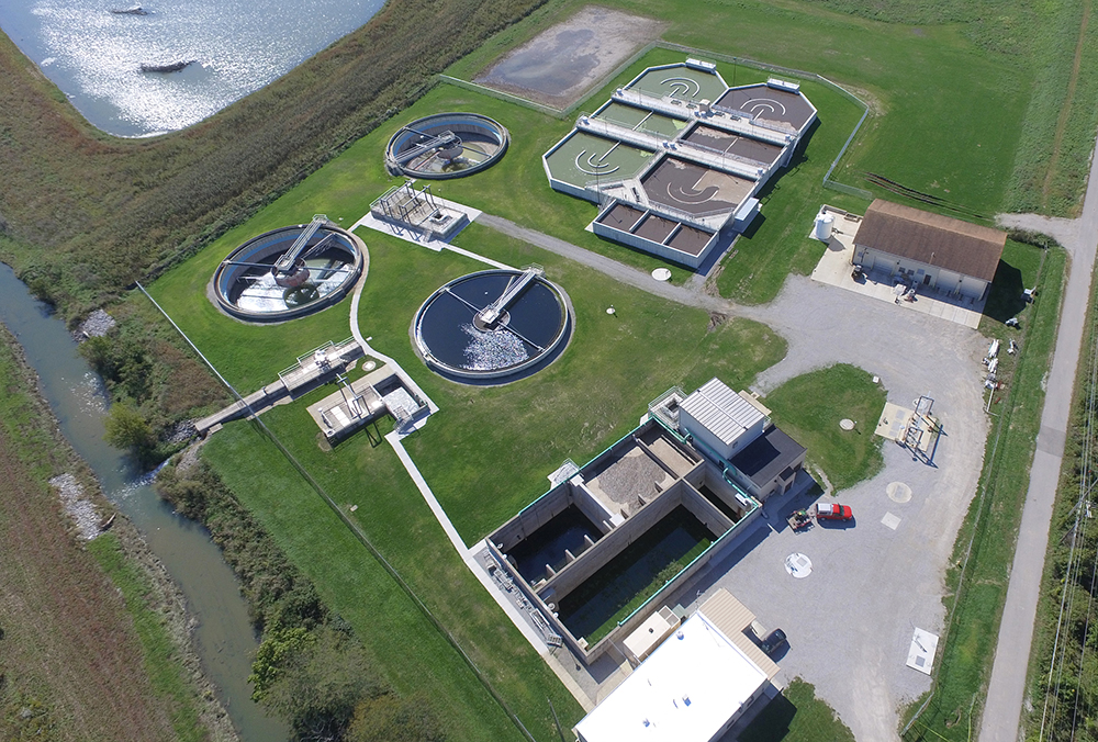 Aerial view of wastewater treatment plant