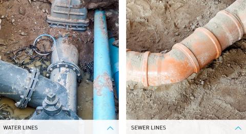 Side by side image of water and sewer lines