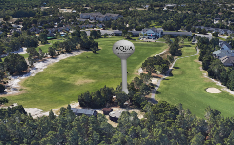 Arial image of Beau with Aqua water tower